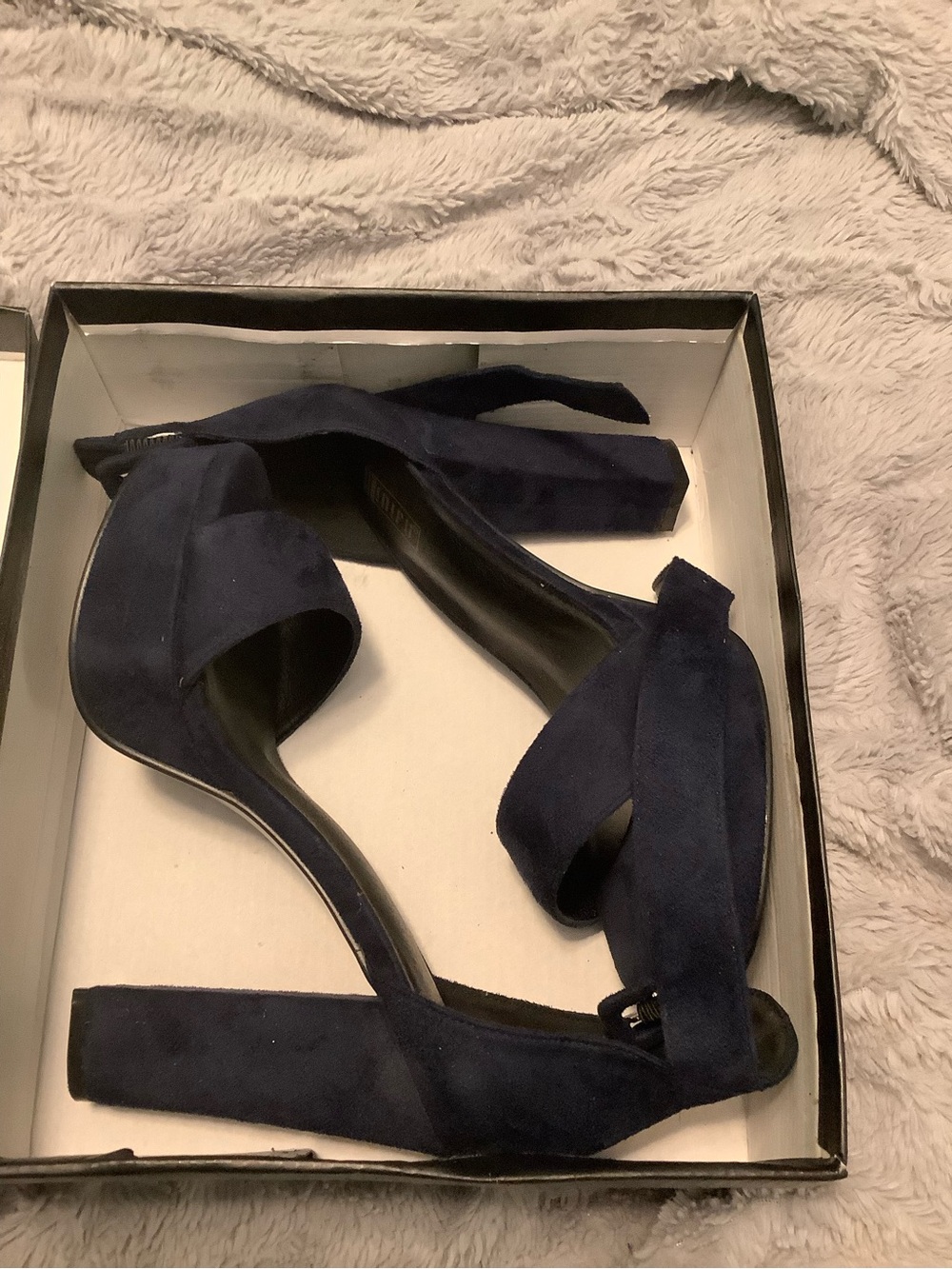 IDIFU Navy Suede Ankle-Tie Block Heel Sandals 8.5